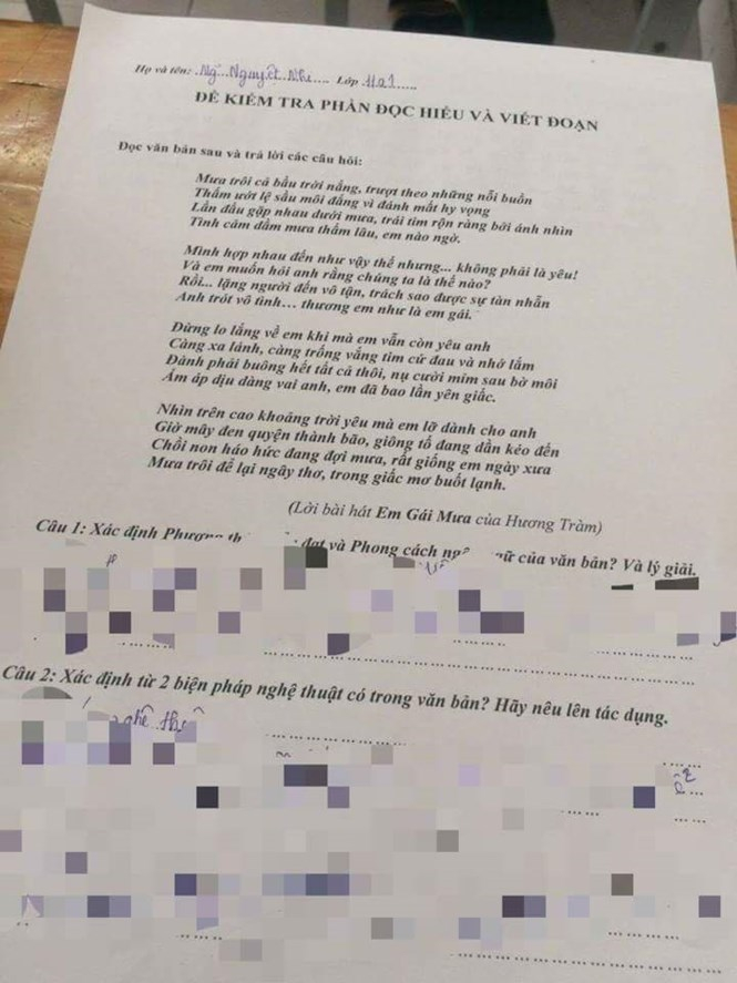 Một đề văn cũng cho lời b&agrave;i h&aacute;t