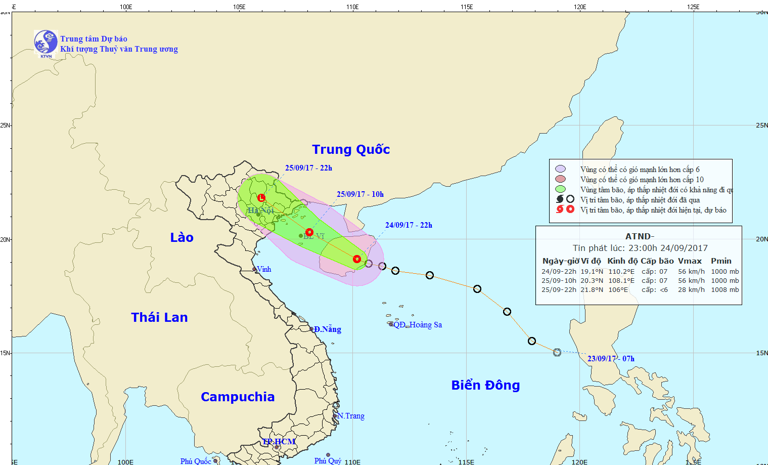 Vị tr&iacute;, hướng đi của &aacute;p thấp nhiệt đới. Ảnh: nchmf.gov.vn