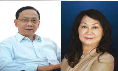 Vợ chồng &ocirc;ng Trần Mộng H&ugrave;ng b&agrave; Đặng Thu Thủy - nguy&ecirc;n l&atilde;nh đạo Ng&acirc;n h&agrave;ng ACB. (Ảnh: Cafeland)