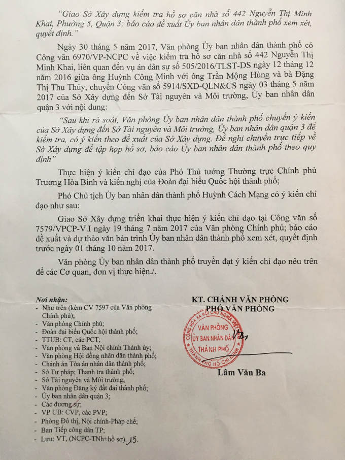 C&ocirc;ng văn số 10415/VP-NCPC của Văn ph&ograve;ng UBND TP HCM.