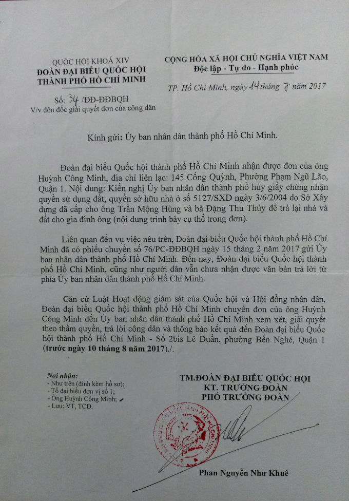 C&ocirc;ng văn số 34/ĐĐ-ĐĐBQH về việc đ&ocirc;n đốc giải quyết đơn của c&ocirc;ng d&acirc;n.