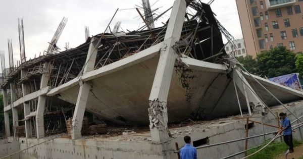 Nóng - Trường mầm non Vườn Xanh đang xây dựng bất ngờ đổ sập trong đêm