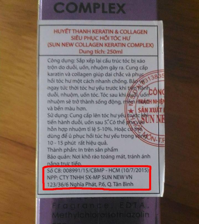 Địa chỉ nh&agrave; ph&acirc;n phối in tr&ecirc;n bao b&igrave; sản phẩm, theo người đại diện ph&aacute;p l&yacute; của&nbsp;C&ocirc;ng ty TNHH SX Mỹ phẩm Sunnew VN cho biết đ&atilde; đ&oacute;ng cửa.