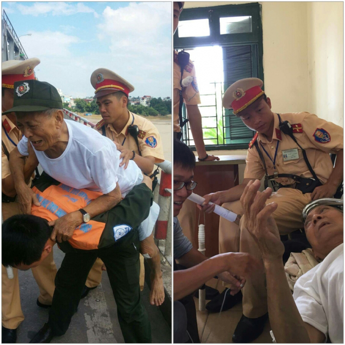 Cụ &ocirc;ng định nhảy cầu Chương Dương tự tử những đ&atilde; được lục lượng chức năng kịp thời ứng cứu.