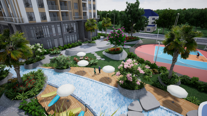 Yếu tố c&acirc;y xanh được vận dụng tối ưu trong những tiện &iacute;ch của Diamond Riverside.