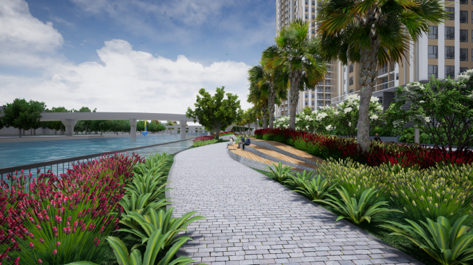 &nbsp;Gem Riverside c&oacute; c&ocirc;ng vi&ecirc;n dọc bờ s&ocirc;ng d&agrave;i hơn 1km.