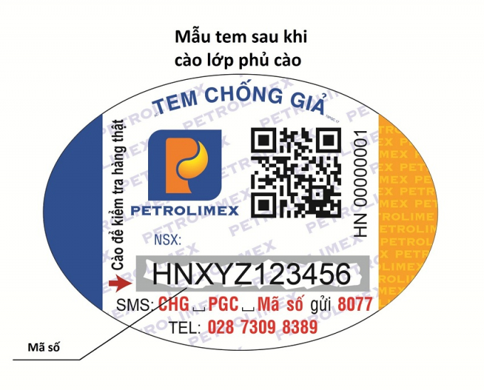 H&igrave;nh 1: M&atilde; số hiện ra sau khi c&agrave;o lớp che phủ tr&ecirc;n con tem chống giả