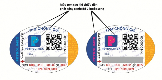 H&igrave;nh 5: Chữ &ldquo;PETROLIMEX&rdquo; hiển thị hai m&agrave;u kh&aacute;c nhau ứng với mỗi bước s&oacute;ng của đ&egrave;n chiếu tia cực t&iacute;m