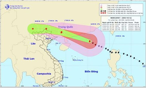 Vị tr&iacute; v&agrave; đường đi của b&atilde;o.
