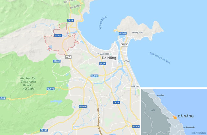 X&atilde; H&ograve;a Li&ecirc;n (m&agrave;u đỏ) ở Đ&agrave; Nẵng. Ảnh: Google Maps.