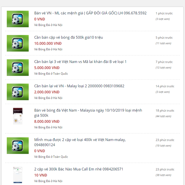 Giá vé chợ đen bị đẩy lên gấp nhiều lần so với giá trị thực