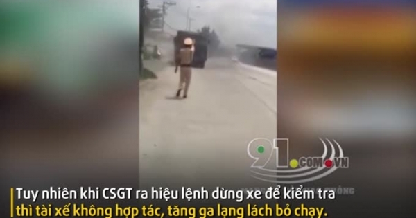 [Clip]: Xe tải gắn biển đỏ bỏ chạy, đổ đá xuống đường ngăn CSGT truy đuổi