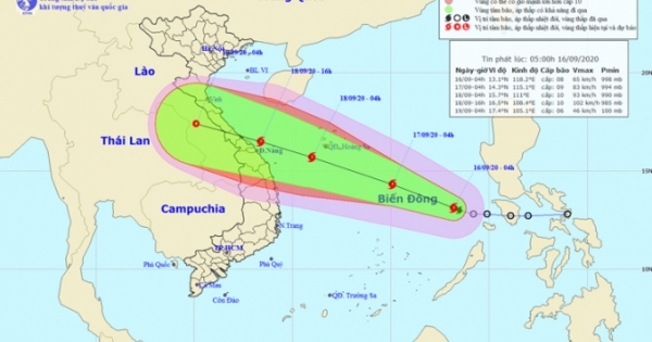 Thời tiết ngày 16/9: Bão số 5 di chuyển theo hướng Tây Tây Bắc, biển động mạnh