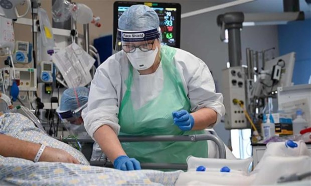 Điều trị cho bệnh nhân COVID-19 tại bệnh viện Hoàng gia Papworth ở Cambridgeshire (Anh). (Ảnh: Getty Images/TTXVN)