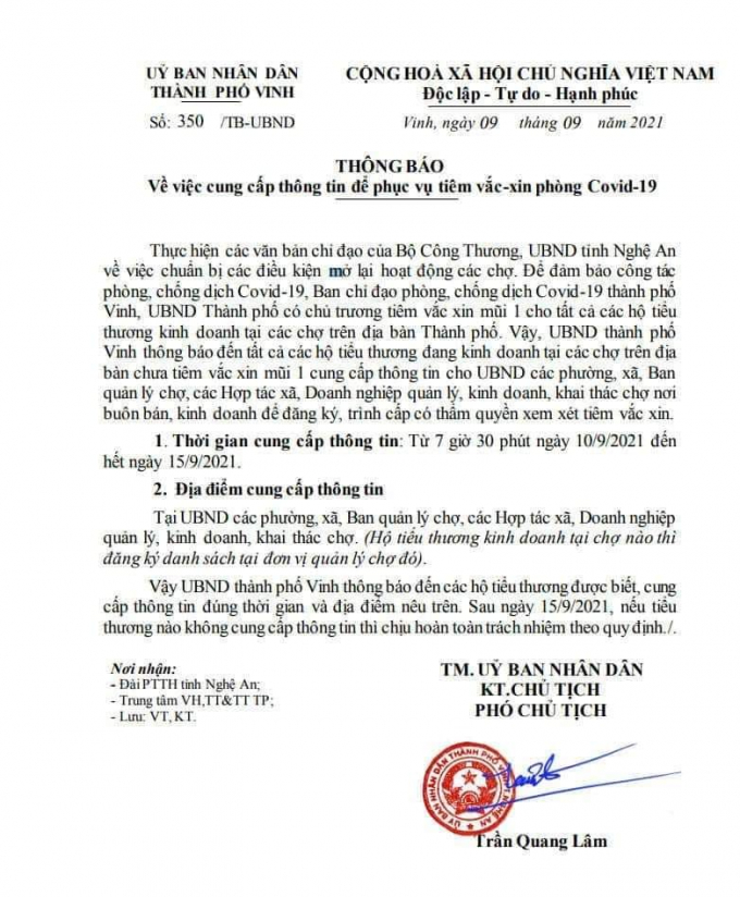Tiêm vắc-xin cho các tiểu thương là điều kiện cần thiết để sớm mở lại các chợ
