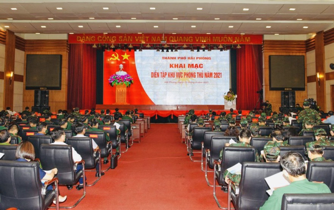 Quang cảnh khai mạc diễn tập khu vực phòng thủ thành phố Hải Phòng năm 2021.