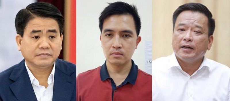 Bị can Nguyễn Đức Chung, Nguyễn Trường Giang, Võ Tiến Hùng (từ trái qua phải).