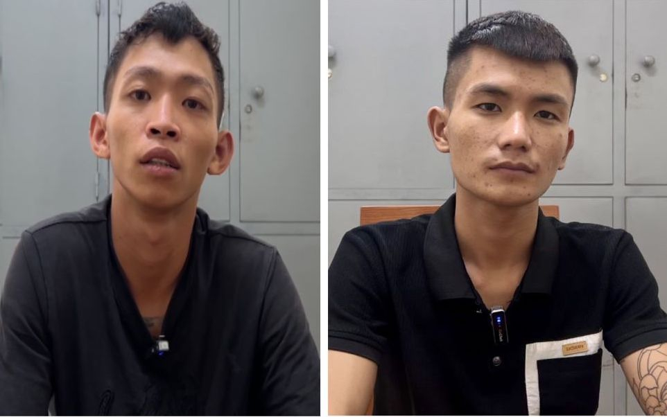 2 đối tượng Nguyễn Tùng Dương (trái) và Đỗ Xuân Quý  cùng tang vật vụ án