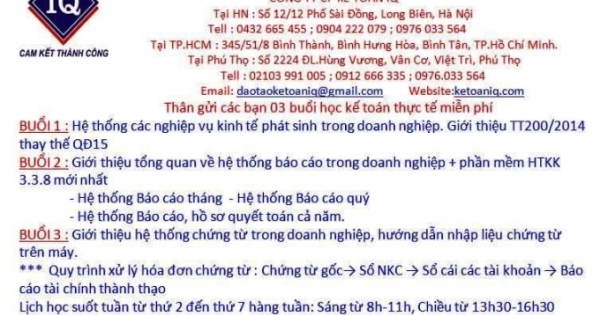 Cơ hội học kế toán thực tế miễn phí