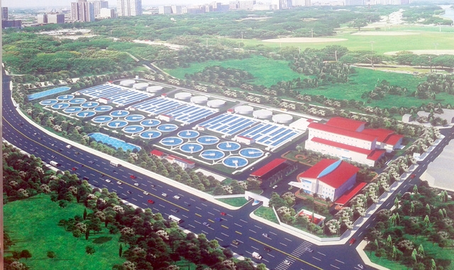 Nh&agrave; m&aacute;y xử l&yacute; nước thải với c&ocirc;ng suất 270.000 m3/ng&agrave;y đ&ecirc;m.