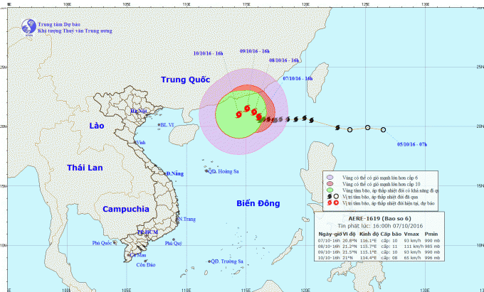 Dự b&aacute;o hướng đi của cơn b&atilde;o. Ảnh: nchmf.gov.vn