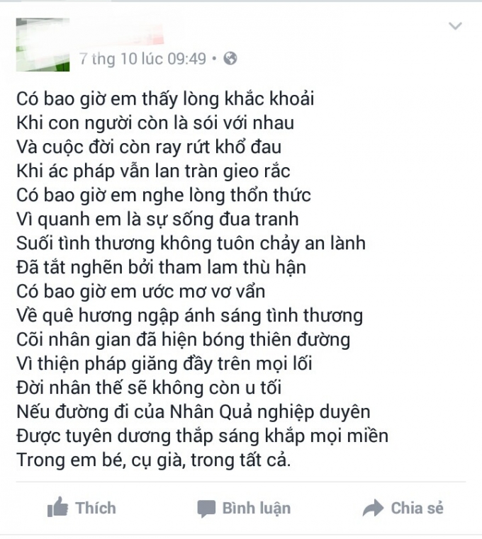 Một b&agrave;i thơ được viết l&ecirc;n trang Facebook c&aacute; nh&acirc;n cho rằng l&agrave; của nạn nh&acirc;n trong buổi s&aacute;ng xảy ra sự việc.