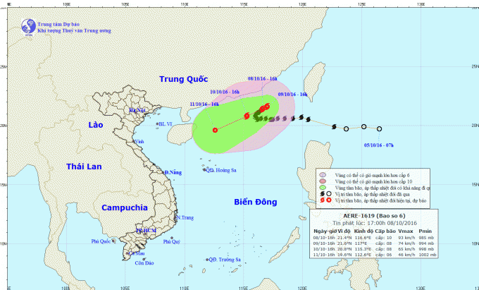 Dự b&aacute;o hướng đi của cơn b&atilde;o số 6. Ảnh: nchmf.gov.vn