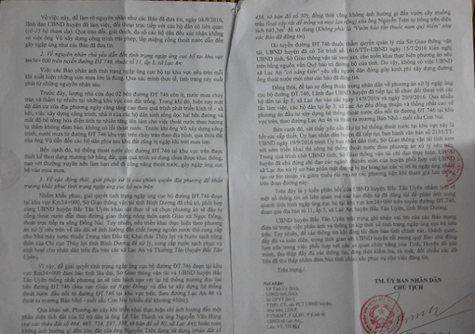 Nội dung văn bản trả lời của l&atilde;nh đạo UBND huyện Bắc T&acirc;n Uy&ecirc;n gửi cơ quan b&aacute;o ch&iacute;.