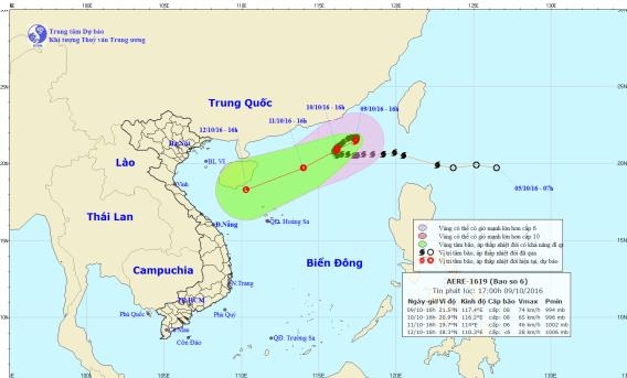 Đường đi v&agrave; vị tr&iacute; cơn b&atilde;o số 6.