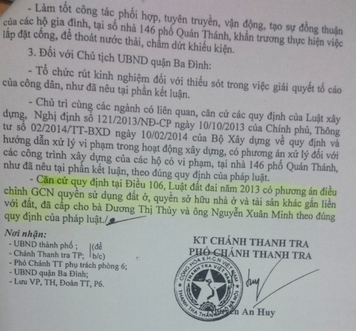 Đ&atilde; gần một năm tr&ocirc;i qua từ khi Thanh tra TP H&agrave; Nội đ&atilde; chỉ ra h&agrave;ng loạt sai phạm mờ &aacute;m trong việc cấp sổ đỏ v&agrave; trật tự x&acirc;y dựng tại nh&agrave; số 5 Đặng Dung dẫn đến vụ việc l&ugrave; xum 146 Qu&aacute;n Th&aacute;nh.