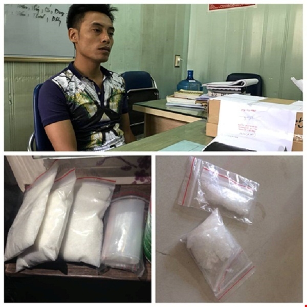 Trần Văn Cường c&ugrave;ng tang vật tại cơ quan điều tra. Ảnh cơ quan chức năng cung cấp.