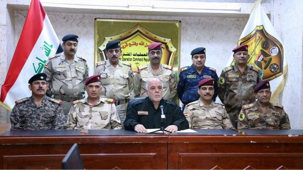 Thủ tướng Iraq Haider al-Abadi ph&aacute;t biểu tr&ecirc;n truyền h&igrave;nh. (Ảnh:&nbsp;AP)