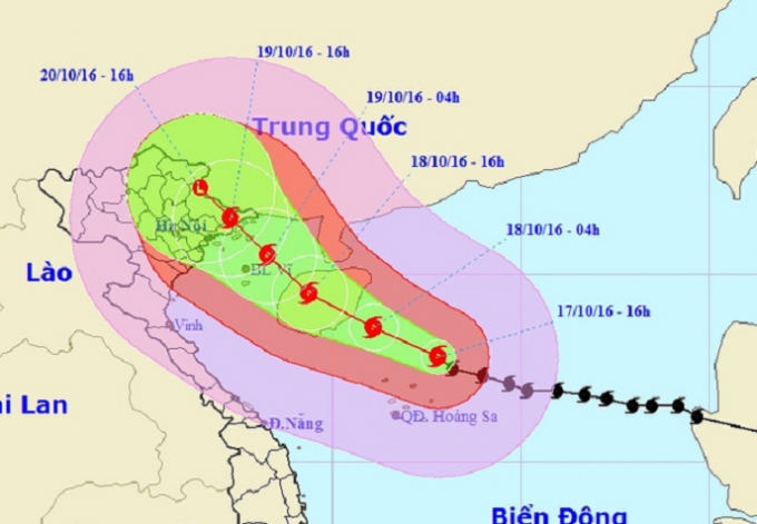 Hướng di chuyển của cơn b&atilde;o số 7 tr&ecirc;n Biển Đ&ocirc;ng.