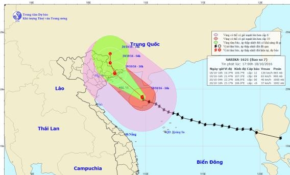 Hướng đi v&agrave; vị tr&iacute; cơn b&atilde;o số 7.