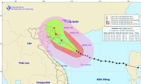 Đường di chuyển của b&atilde;o số 7 tr&ecirc;n biển Đ&ocirc;ng.