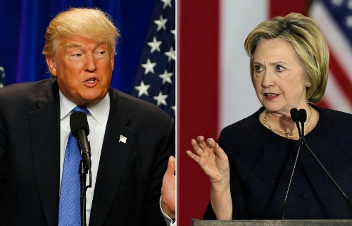 Hillary Clinton (phải)&nbsp;v&agrave; Donald Trump. Ảnh:&nbsp;Boston Globe