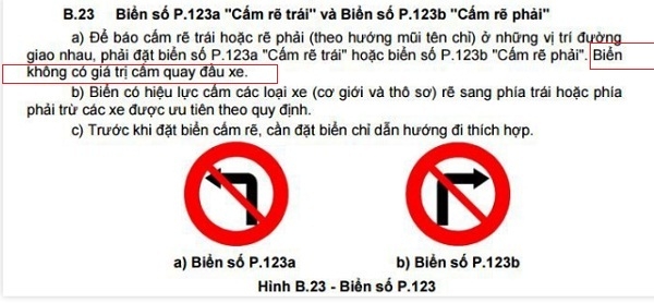 Từ ng&agrave;y 1/11, biển cấm rẽ tr&aacute;i, phải được ph&eacute;p quay đầu xe.