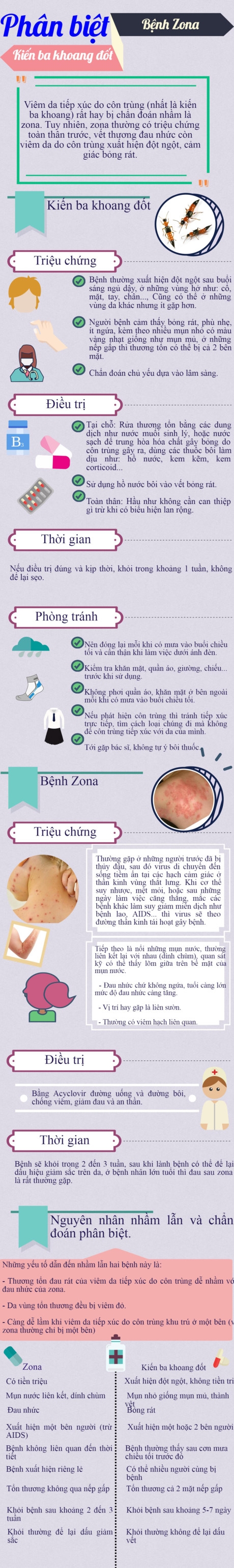 Infographic: Ph&acirc;n biệt bệnh zona v&agrave; khi bị kiến ba khoang đốt