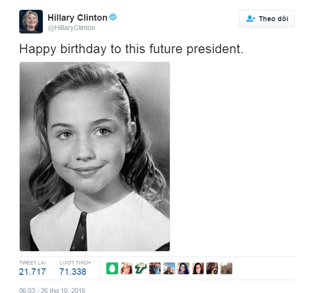 Lời tự ch&uacute;c đăng tr&ecirc;n t&agrave;i khoản Twitter của b&agrave; Clinton.