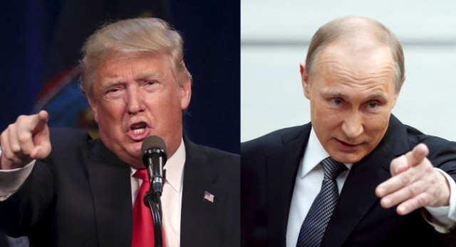 Ứng vi&ecirc;n tổng thống Mỹ Donald Trump (tr&aacute;i) v&agrave; Tổng thống Nga Vladimir Putin. (Ảnh: Getty)