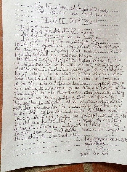 Đơn của người nh&agrave; nạn nh&acirc;n gửi cơ quan chức năng y&ecirc;u cầu l&agrave;m r&otilde; vụ việc. Ảnh người nh&agrave; nạn nh&acirc;n cung cấp.