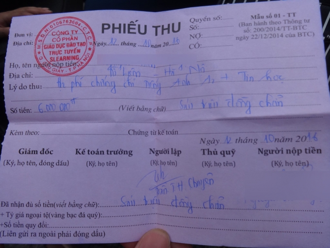 Phiếu thu.