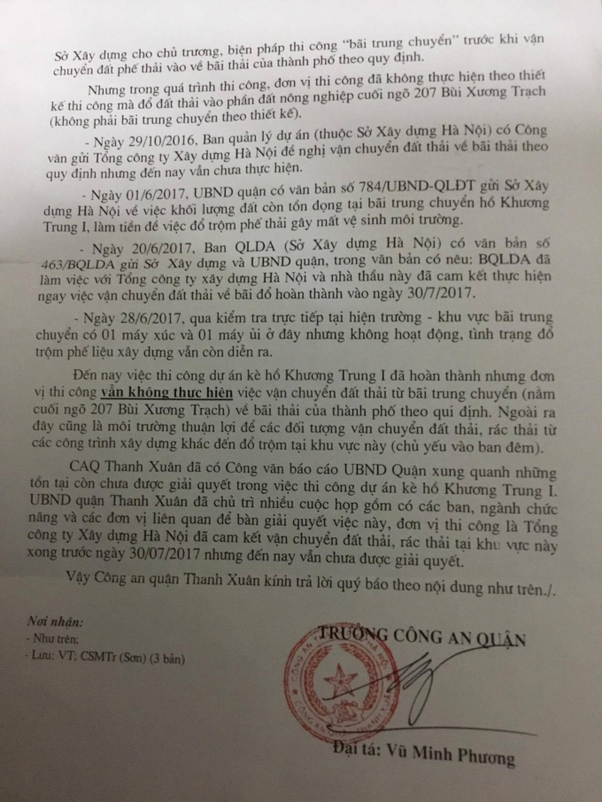 C&ocirc;ng văn phản hồi của C&ocirc;ng an Quận Thanh Xu&acirc;n tới Ph&aacute;p luật plus