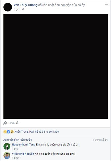 Tr&ecirc;n trang facbook c&aacute; nh&acirc;n của c&ocirc; Văn Th&ugrave;y Dương đ&atilde; chuyển sang m&agrave;u đen.&nbsp;