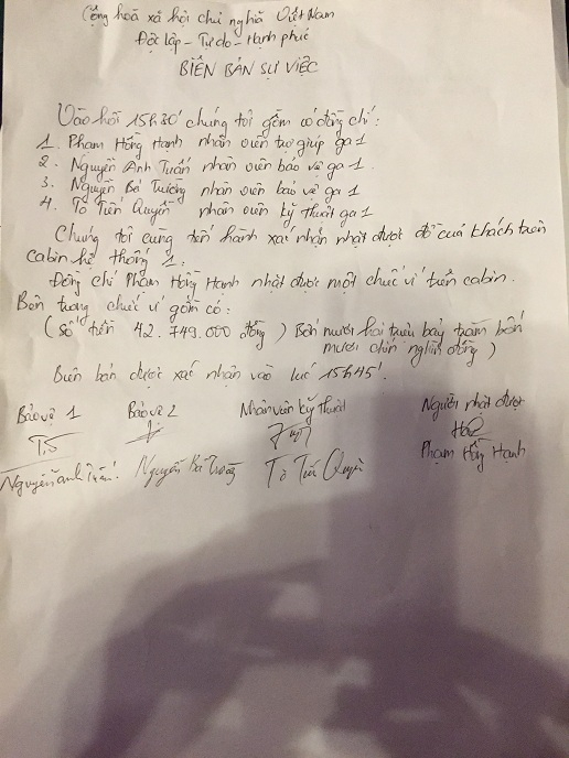 Bi&ecirc;n bản ghi lại sự việc.