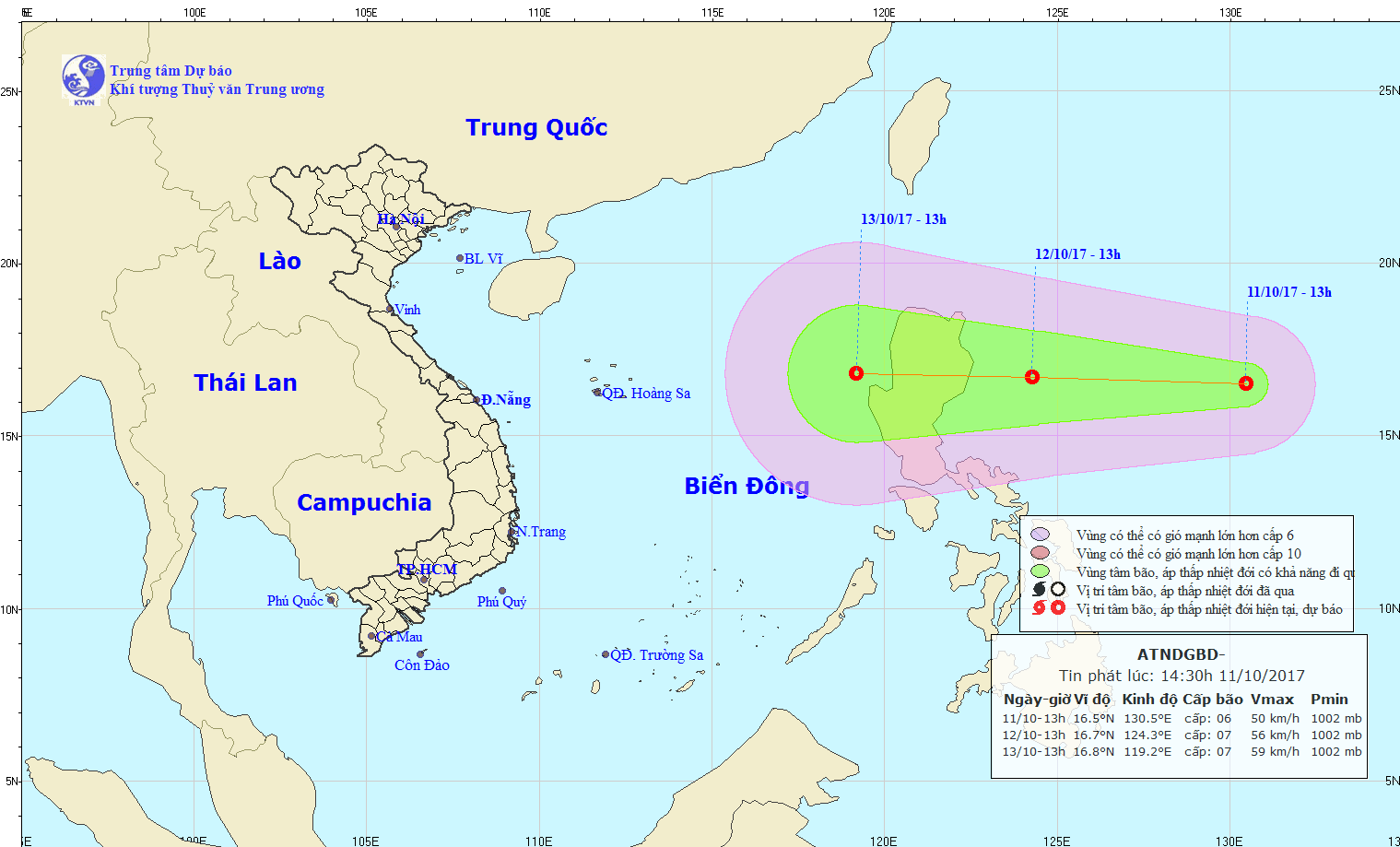 VỊ tr&iacute;, hướng đi của &aacute;p thấp nhiệt đới tr&ecirc;n Biển Đ&ocirc;ng. Ảnh: nchmf.gov.vn