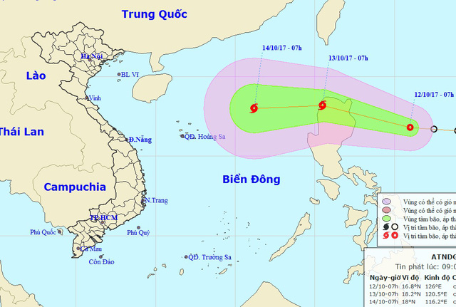 Vị tr&iacute; v&agrave; hướng di chuyển của &aacute;p thấp nhiệt đới (Ảnh: NCHMF).