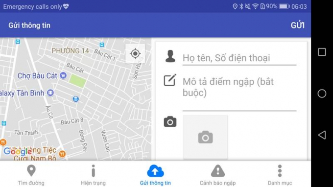 Ngo&agrave;i ra, người d&acirc;n c&oacute; thể gửi th&ocirc;ng tin, h&igrave;nh ảnh về điểm ngập về cho đơn vị quản l&yacute;.