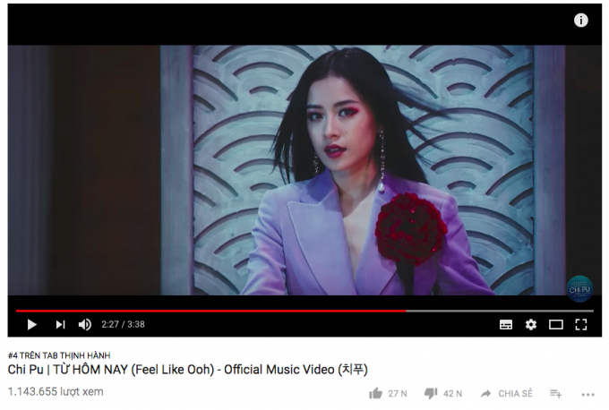 Bất chấp &ldquo;gạch đ&aacute;&rdquo; dư luận, MV &ldquo;Từ h&ocirc;m nay&rdquo; của Chi Pu lọt top 4 trending Youtube
