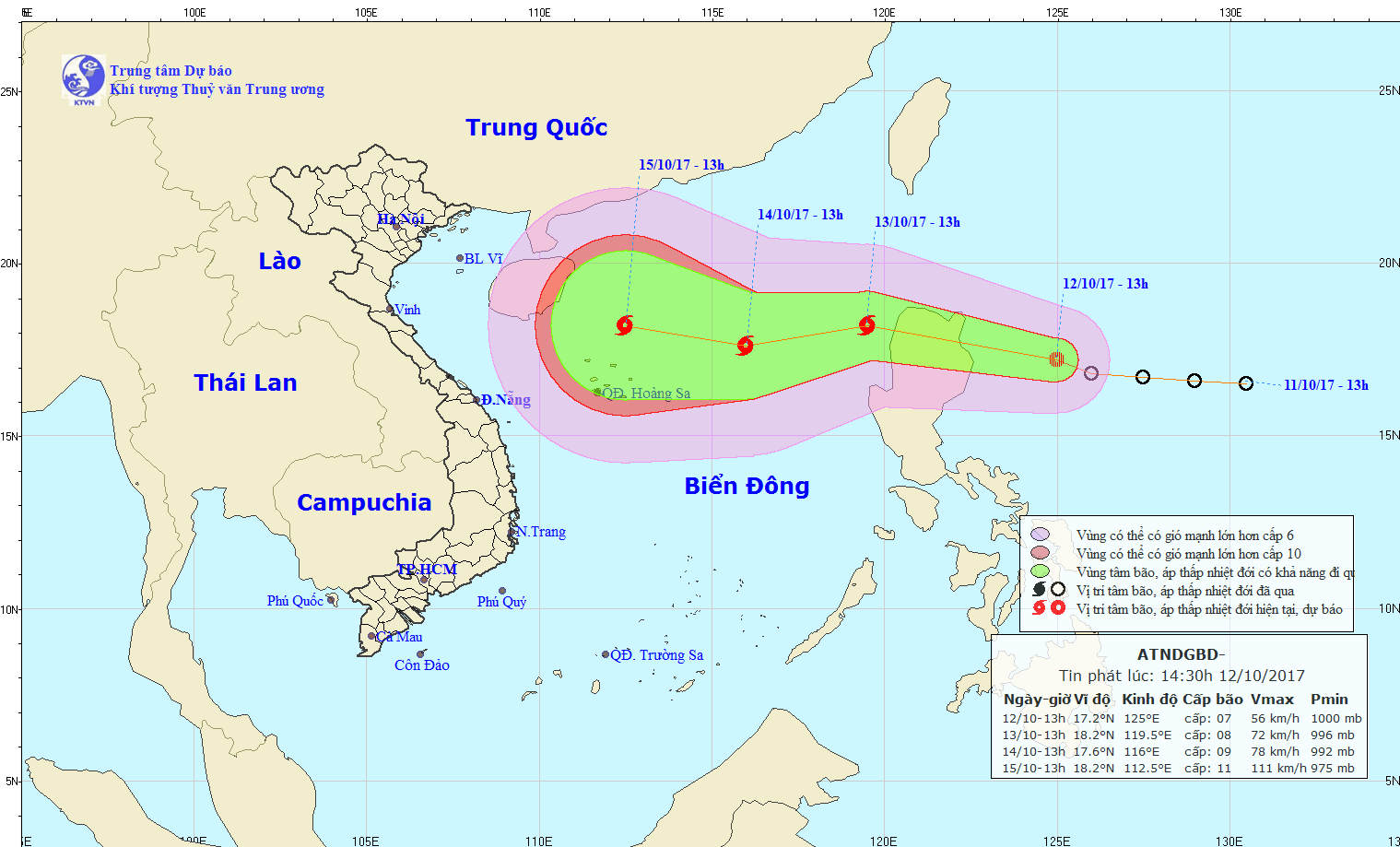 &Aacute;p thấp nhiệt đới gần Biển Đ&ocirc;ng c&oacute; khả năng mạnh l&ecirc;n th&agrave;nh b&atilde;o. Ảnh: nchmf.gov.vn
